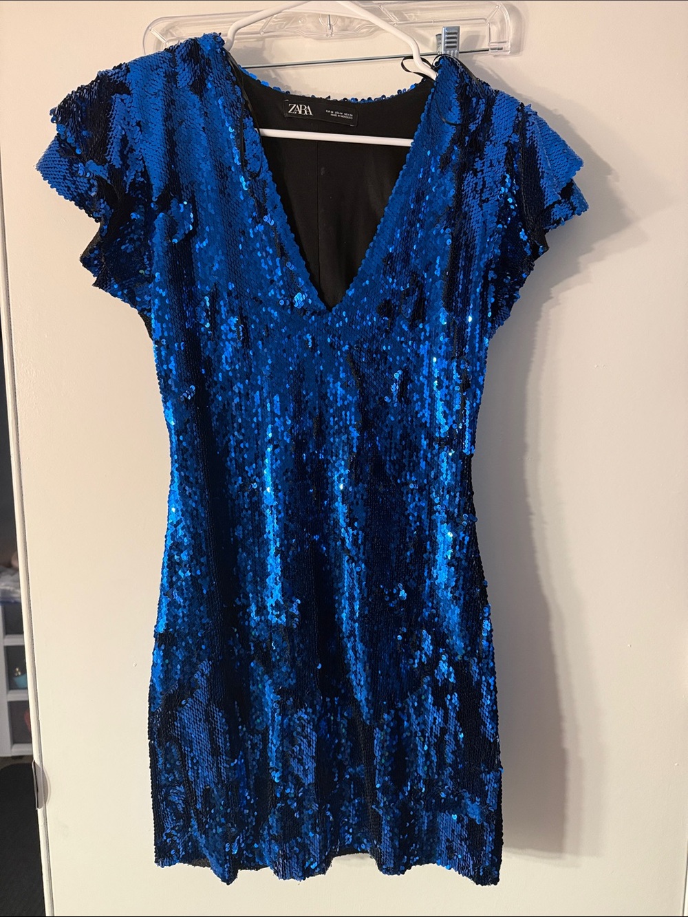 Zara Royal Blue Sequin V-Neck Mini Dress